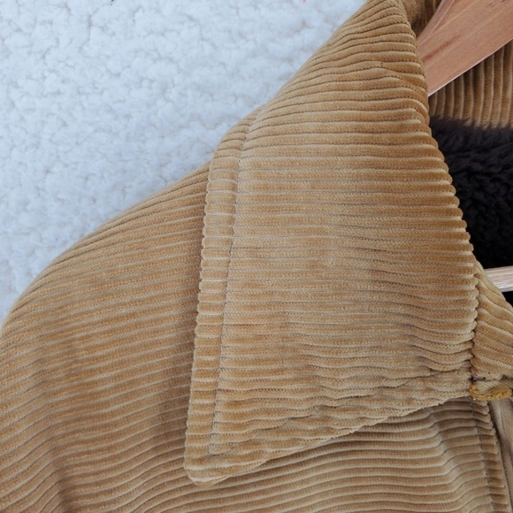 Vtg Jacket Coat Mens 44 Tan Corduroy Faux Fur Lined Zip Up Quilted Sleeves - Picture 10 of 16